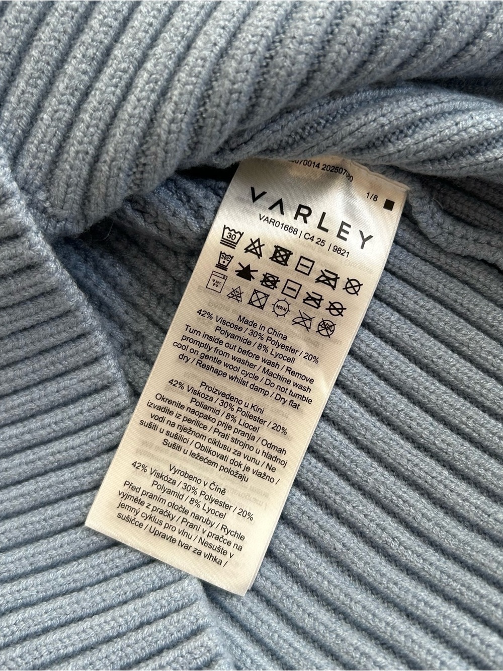 NWOT Varley Marcie Fair Isle Yoke Knit Mock Neck Sweater - Light Blue - Picture 6 of 7